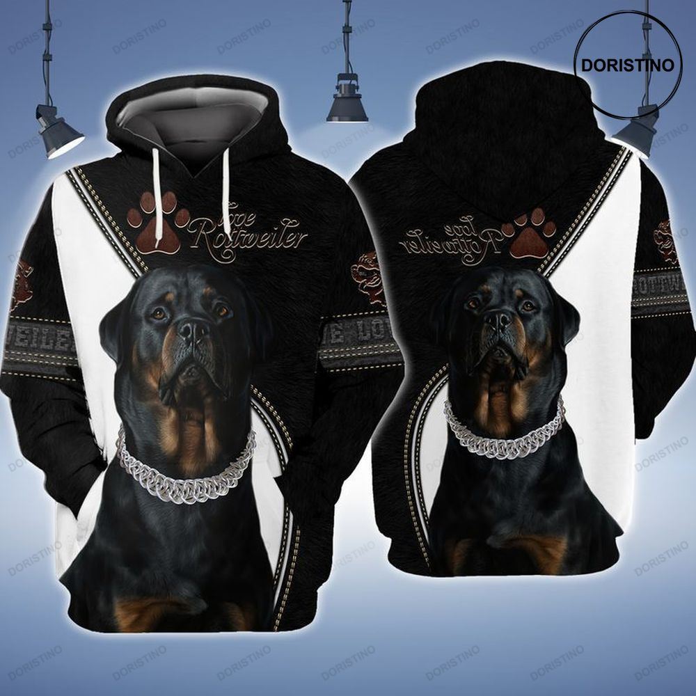Love Rottweiler Black Dog All Over Print Hoodie