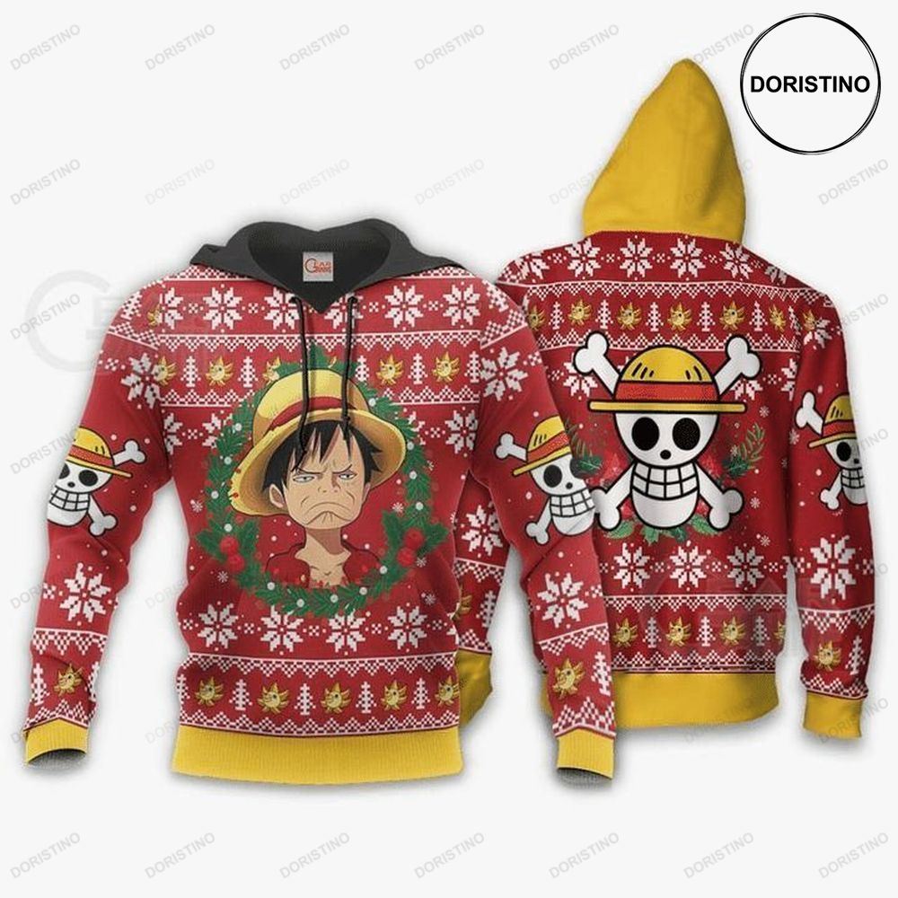 Luffy Ugly Christmas Funny Face One Piece Anime Manga Awesome 3D Hoodie