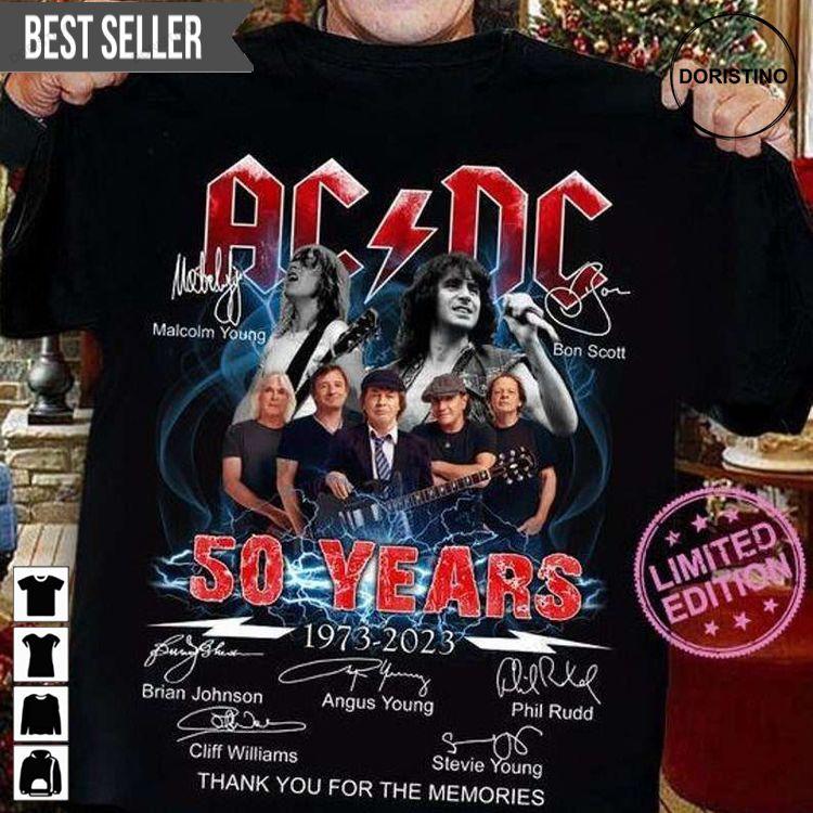 Acdc 50 Years Anniversary 1973-2023 Thank You For The Memories Signatures Doristino Awesome Shirts