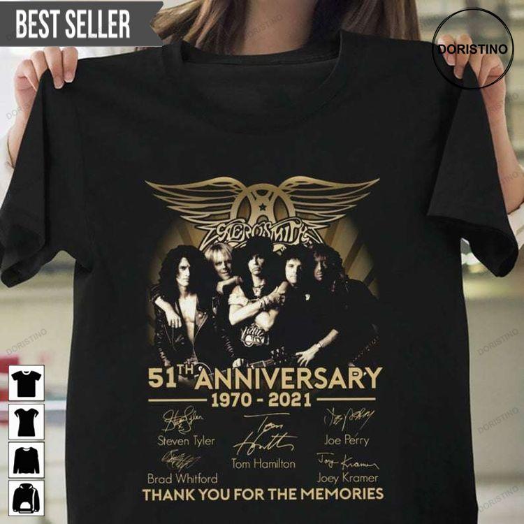 Aerosmith 51th Anniversary 1970-2021 Signatures Doristino Awesome Shirts