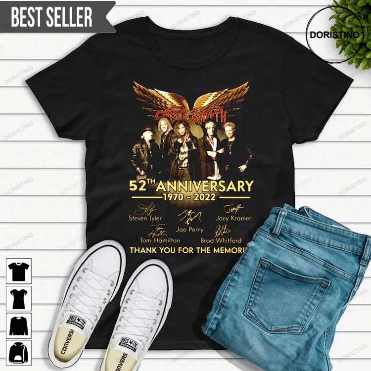 Aerosmith 52th Anniversary 1970-2022 Signatures Band Music Doristino Limited Edition T-shirts