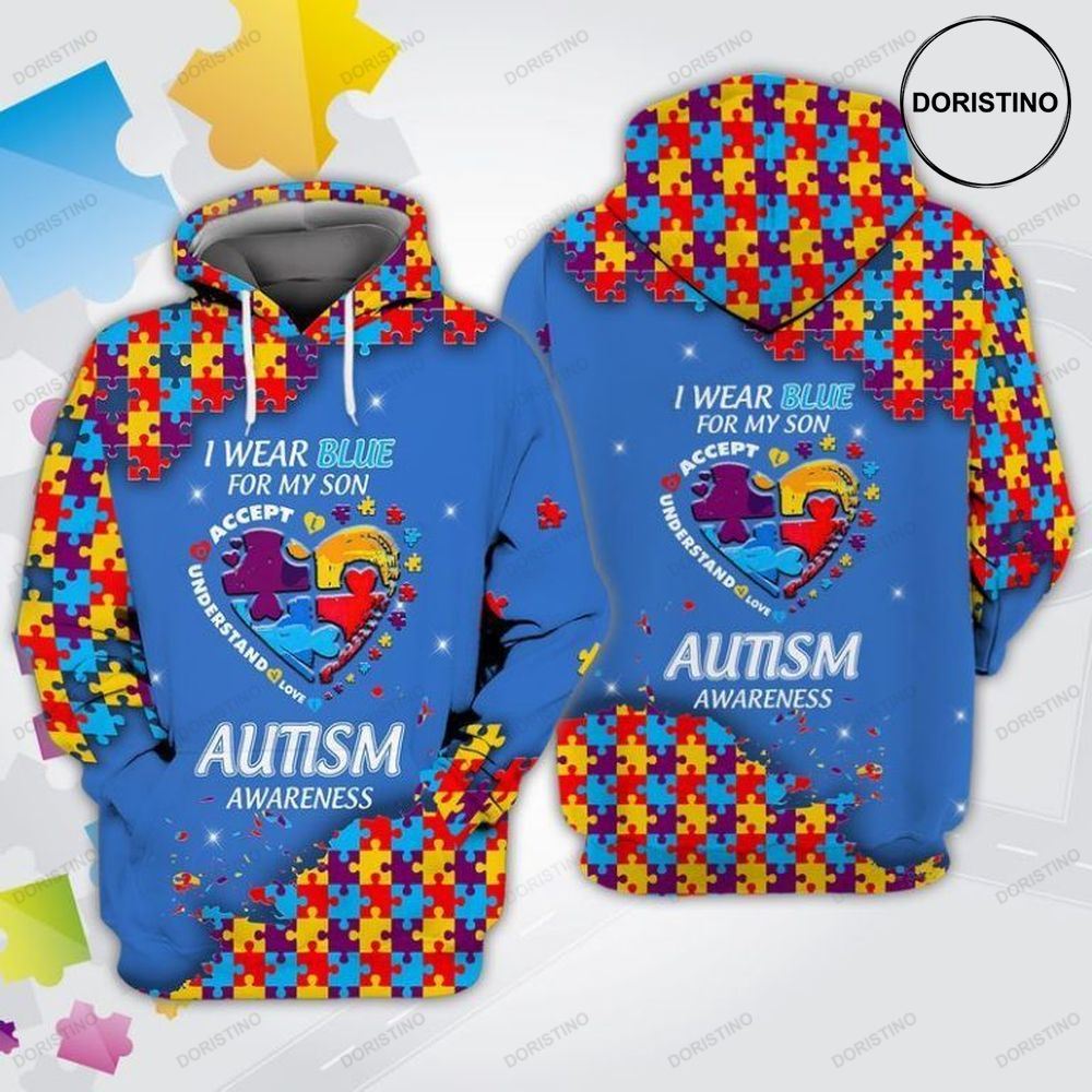 Autism Puzzle I Wear Blue For My Son Autism Awareness All Over Print Hoodie