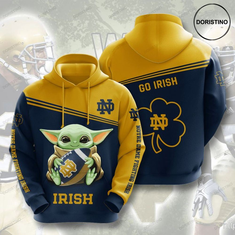 Baby Yoda Notre Dame Fighting Irish Awesome 3D Hoodie