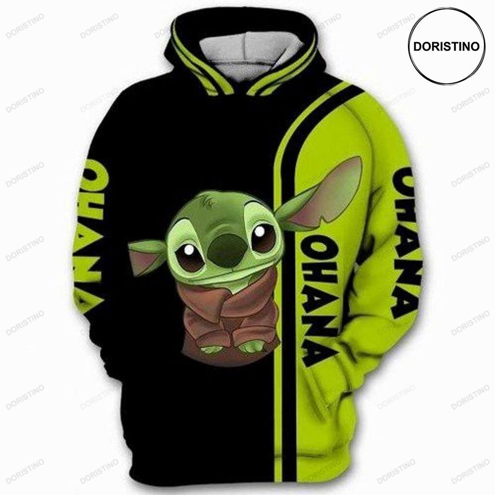 Baby Yoda Stitch Lilo And Stitch Cute Lover Xvii All Over Print Hoodie