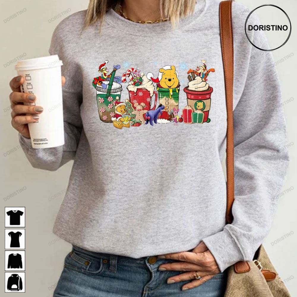 Winnie The Pooh Latte Coffee Christmas Tigger Eeyore Pooh And Piglet Limited Edition T-shirts