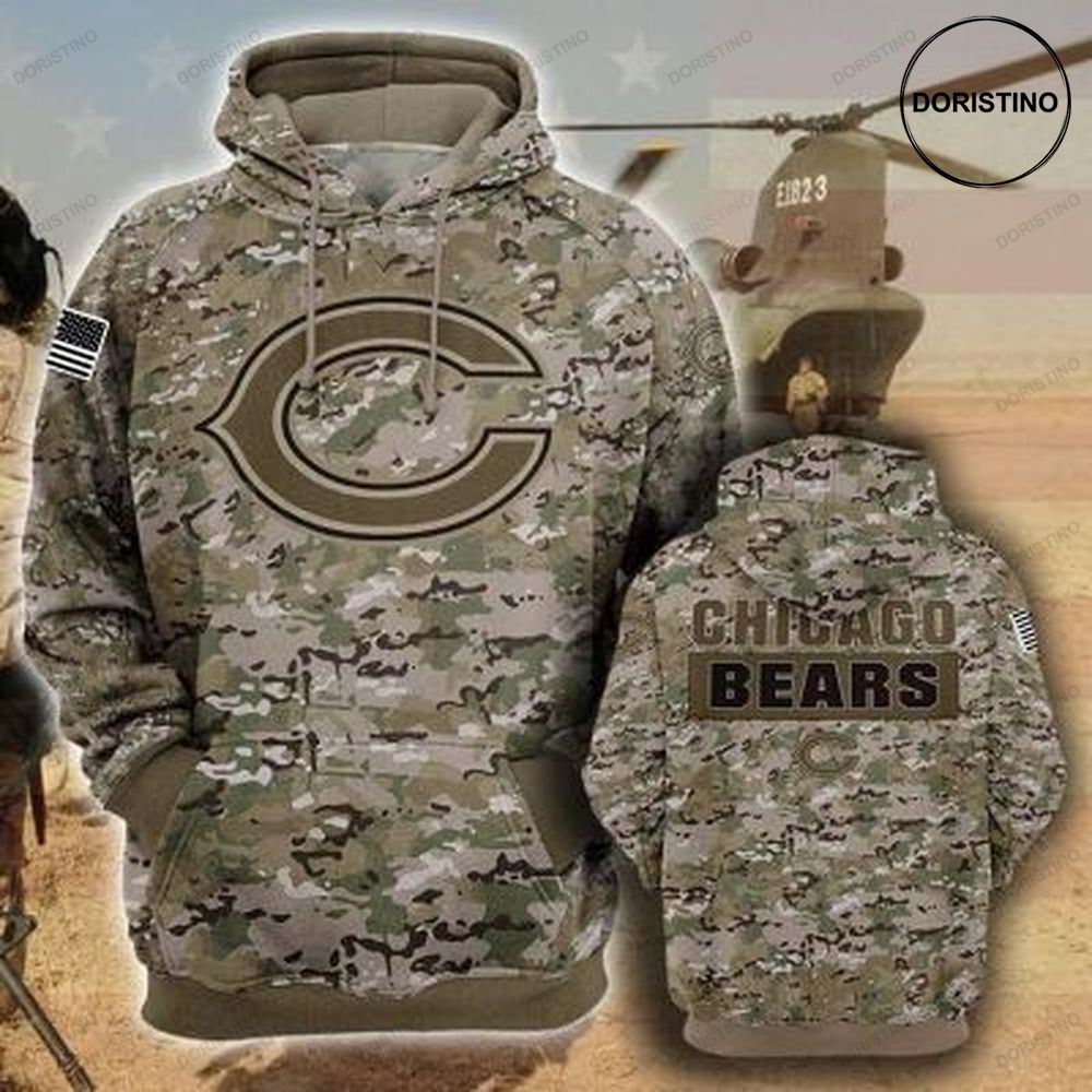 Chicago Bears Camouflage Veteran Awesome 3D Hoodie
