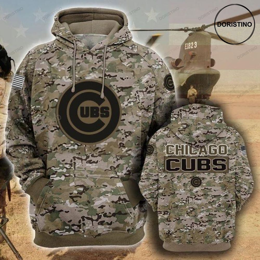 Chicago Cubs Camouflage Veteran Cotton All Over Print Hoodie