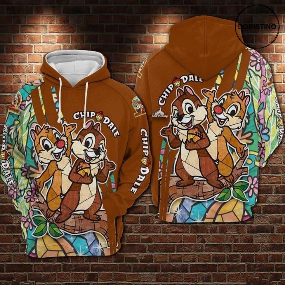 Chip N Dale Stained Glass All Over Print Hoodie