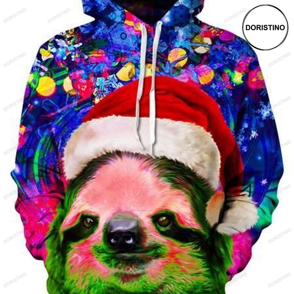 Christmas Sloth Colorful And Ped Awesome 3D Hoodie