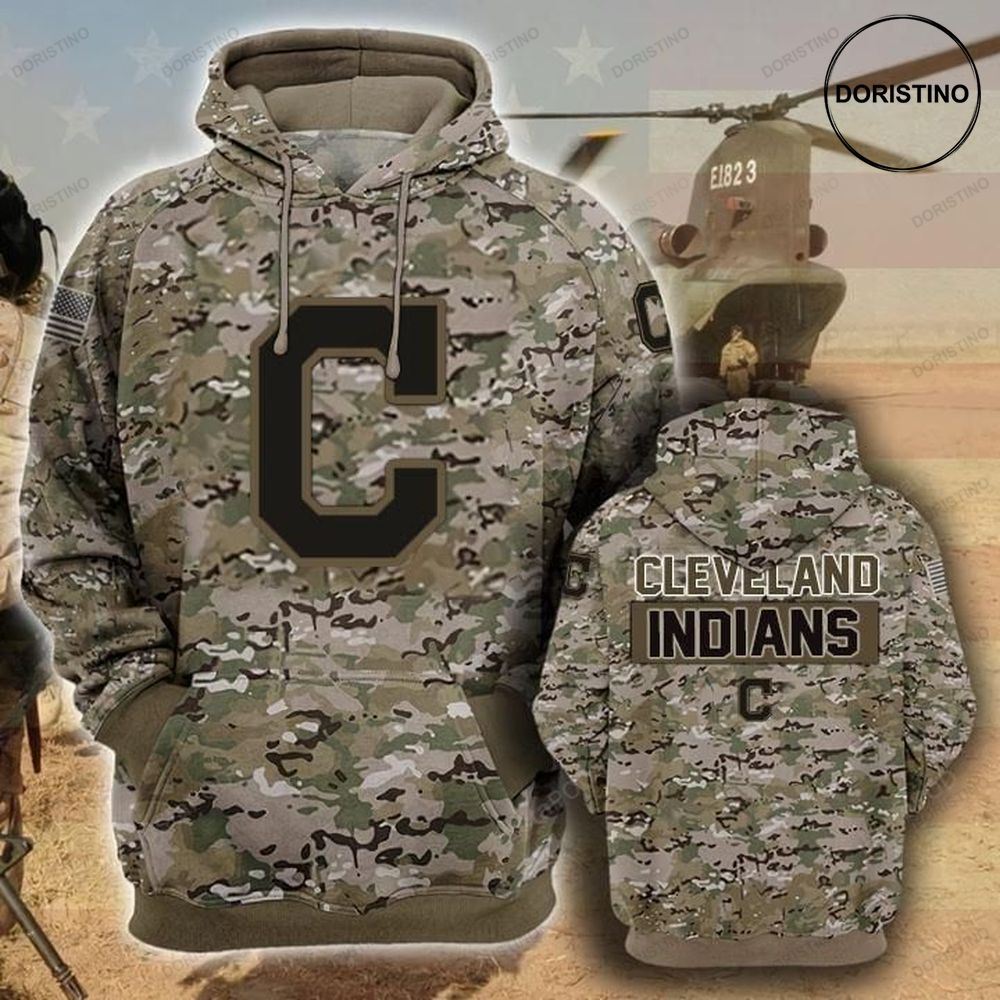 Cleveland Indians Camouflage Veteran Cotton All Over Print Hoodie