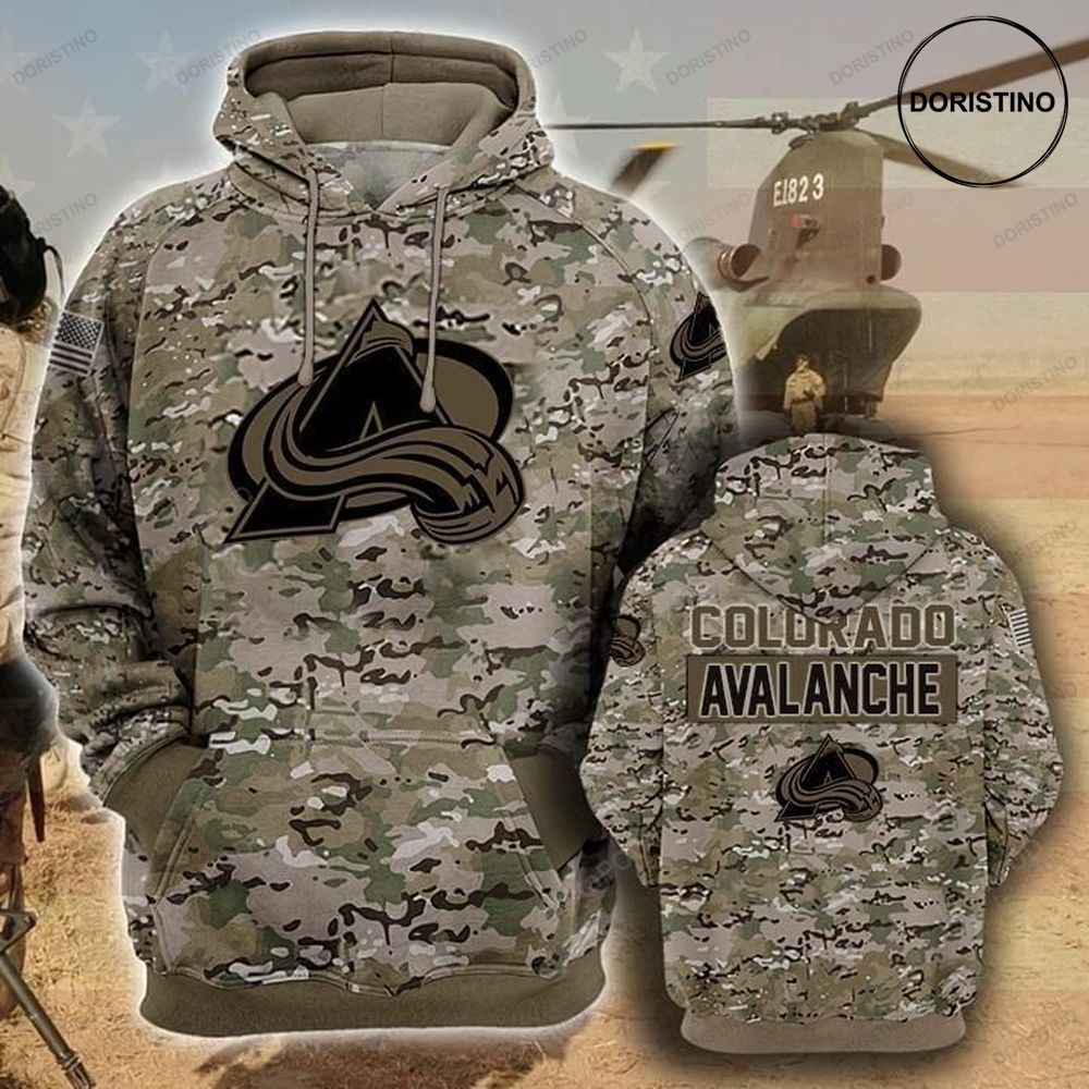 Colorado Avalanche Camouflage Veteran Cotton All Over Print Hoodie