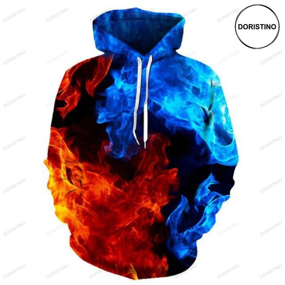 Colorful Flame Fire Red And Blue Awesome 3D Hoodie
