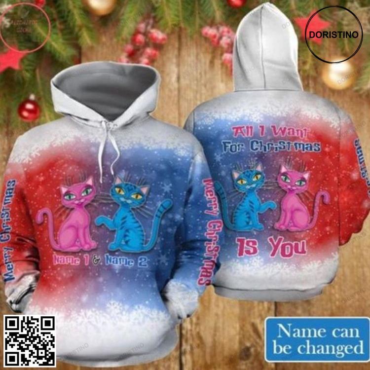 All I Want Couple Cat Christmas Awesome 3D Hoodie