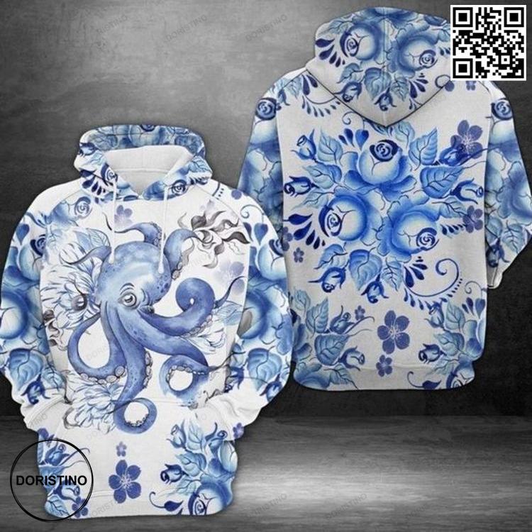 Amazing Octopus White Blue 3d Printed Sublimation All Over Print Hoodie
