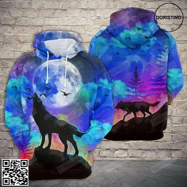Amazing Wolf At Night For Unisex 3d All Over Print Hoodie