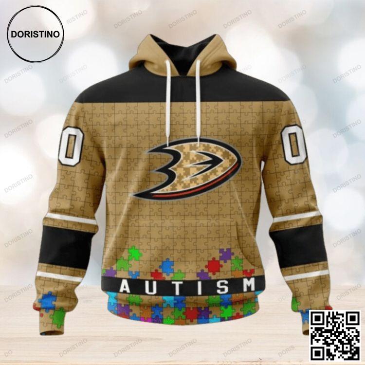 Anaheim Ducks Specialized Unisex Kits Hockey Fights Against Autism Awesome 3D Hoodie