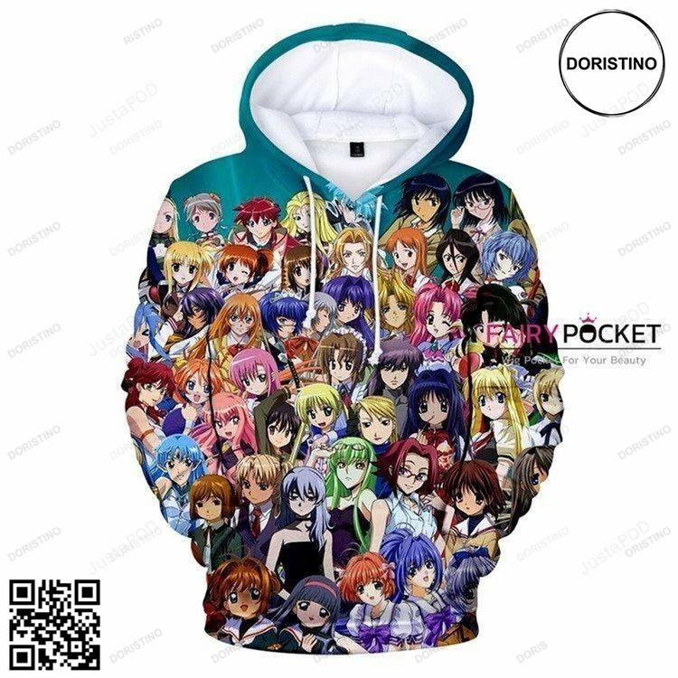 Anime All Girl Characters 3d Awesome 3D Hoodie