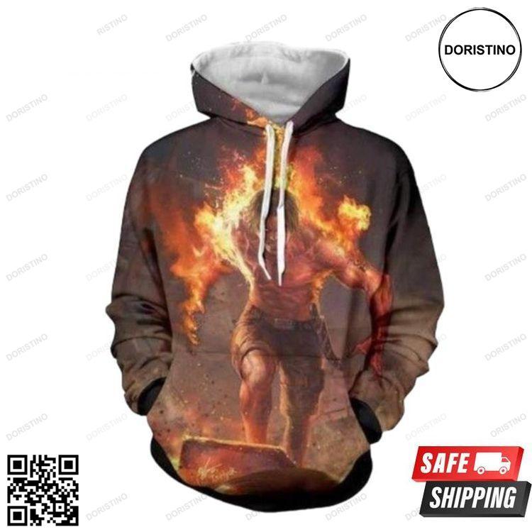 Anime One Piece Ace On Fire All Over Print Hoodie