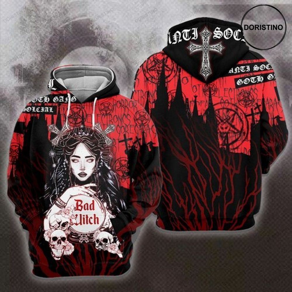 Gothic Skull Geisha Red All Over Print Hoodie