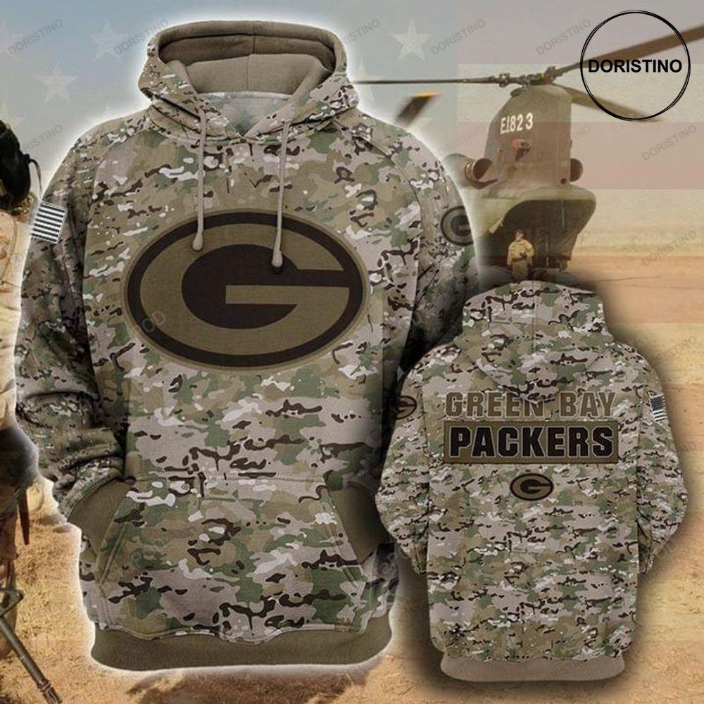 Green Bay Packers Camouflage Veteran Cotton All Over Print Hoodie