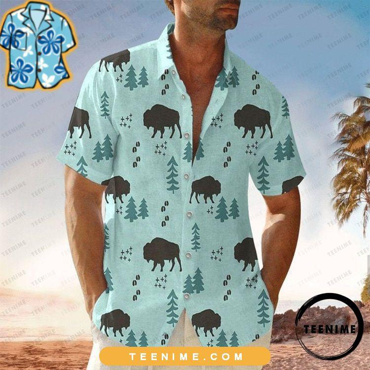 Bison Silhouette Jungle Pattern Hot Fashion 3d Teenime Hawaiian Shirt