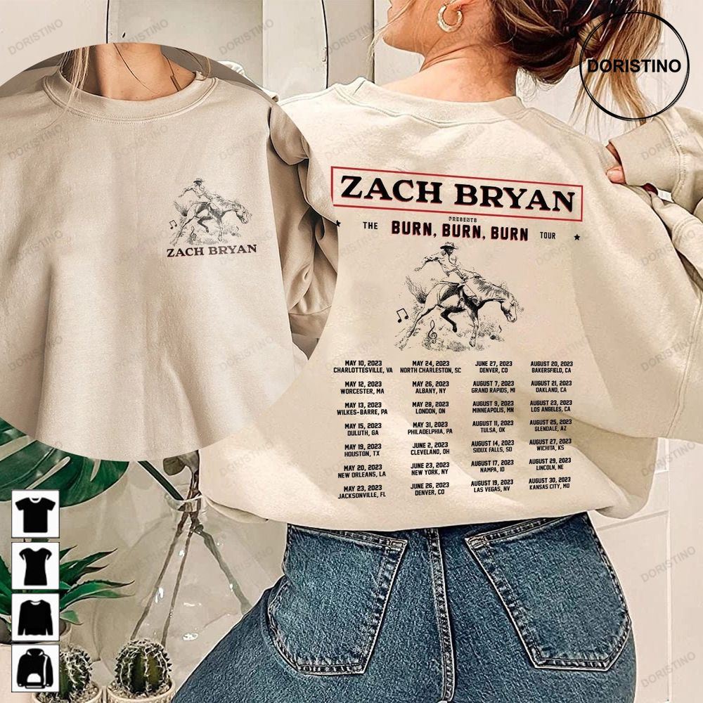 The Burn Burn Burn Tour 2023 Zach Bryan Concert Western Wear Cowboy Western Gifts For Fan Unisex Awesome Shirts