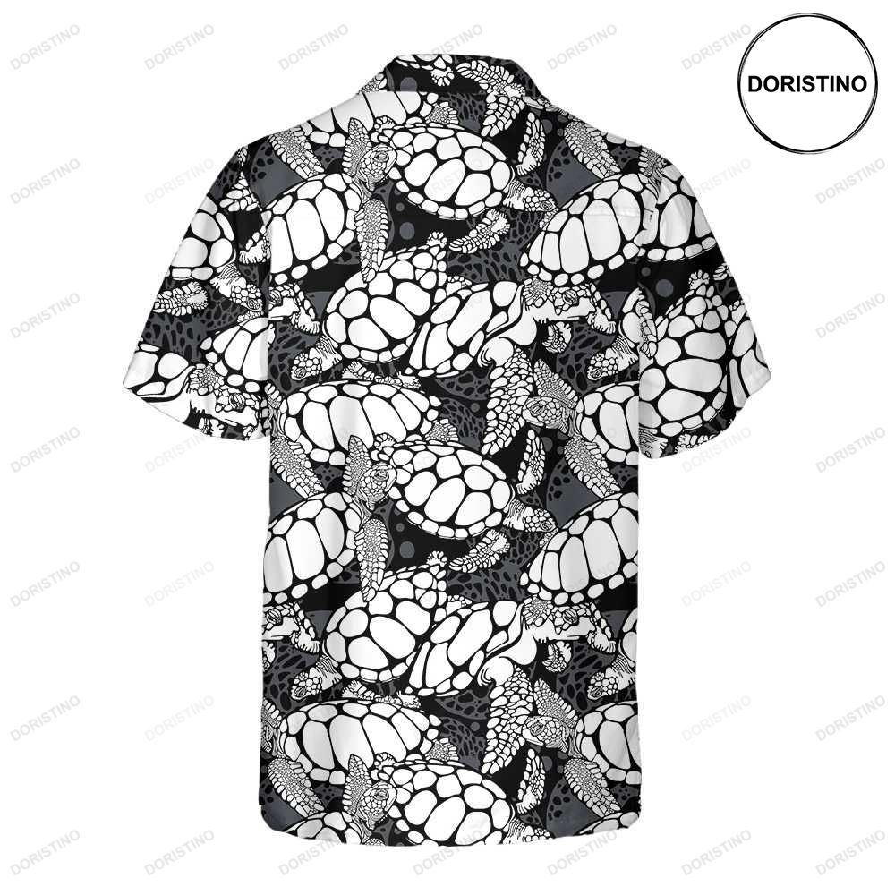Monogram Sea Turtle Pattern Black And White Turtle Seamless Pattern Cool Turtle Hawaiian Shirt