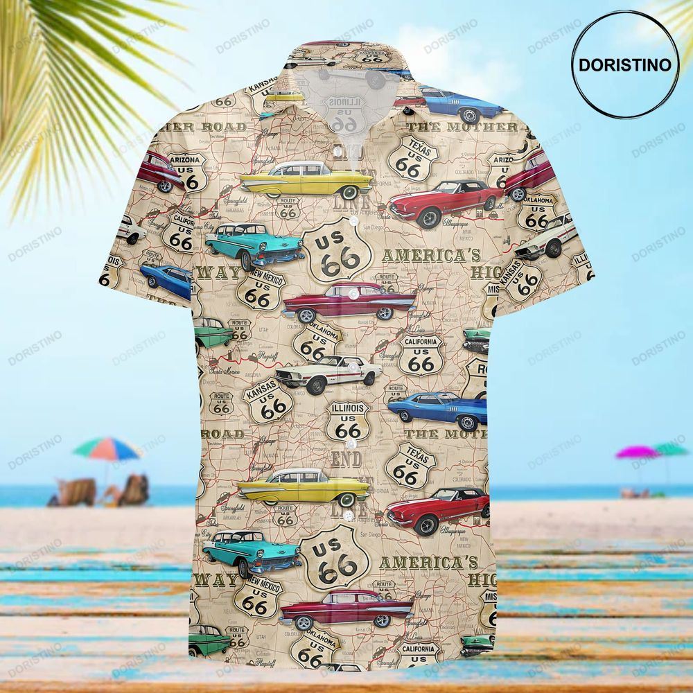 Muscle Car On Route 66 Awesome Hawaiian Shirt