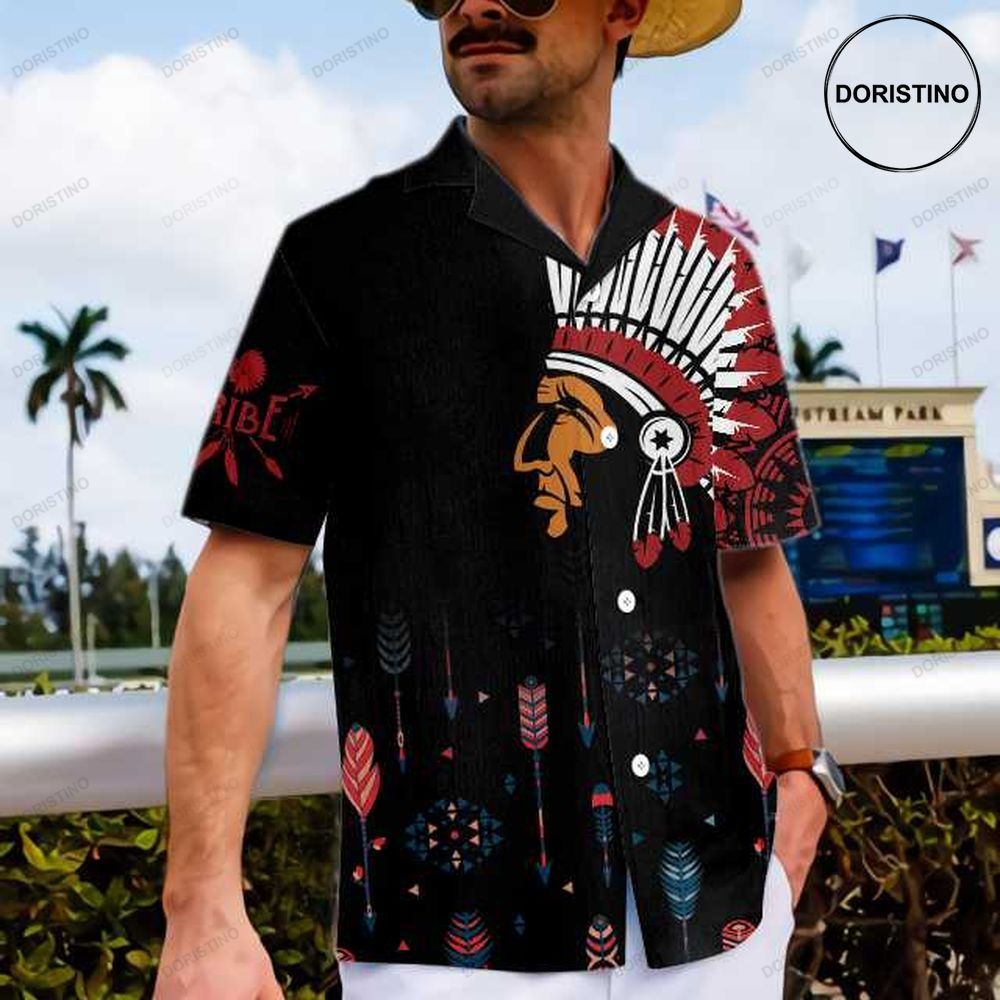 Native American Indian Tribal Chief With Headdress Seamless Colorful Ethnic Pattern S Hawaiian Shirt