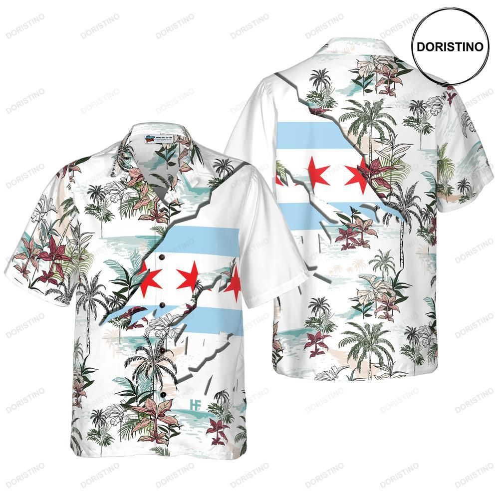 Navy Chicago Tropical Palm Island Men Limited Edition Hawaiian Shirt