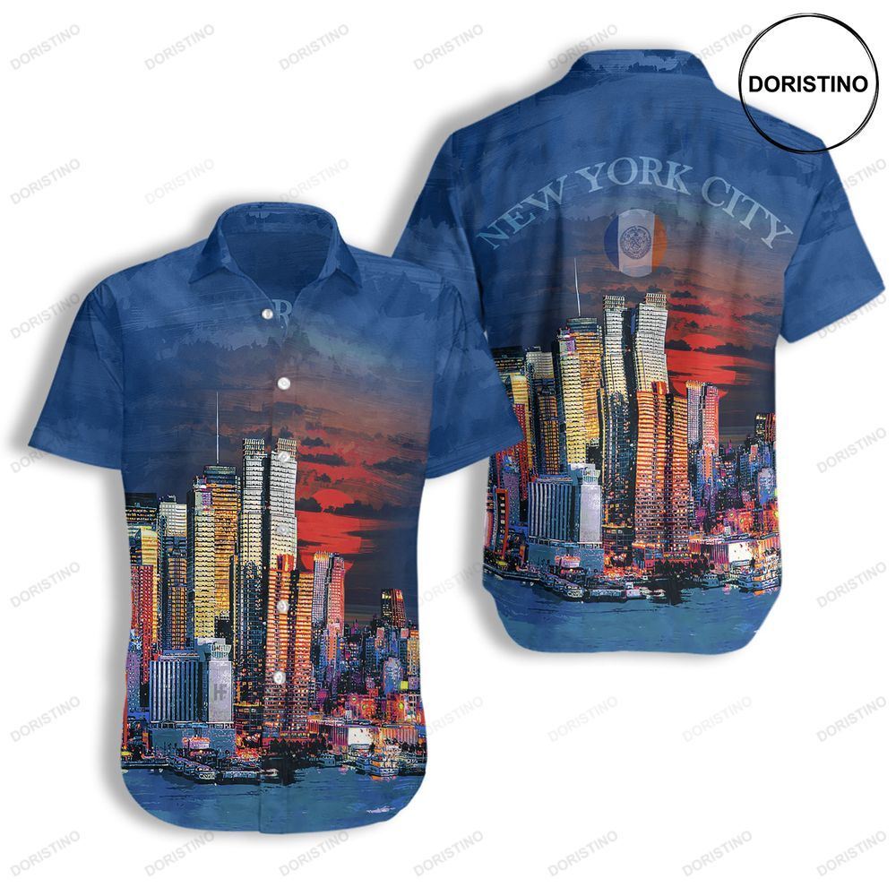 New York City Neon At Night Hawaiian Shirt