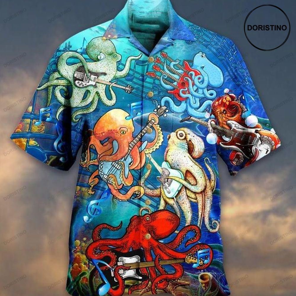 Octopus With Guitar 1 Print Hawaiian Shirt