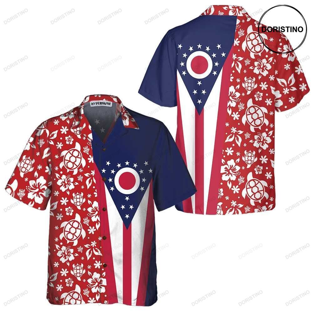 Ohio Flag And Hibiscus Pattern Ohio State Ohio Flag For Men And Women Proud Ohi Limited Edition Hawaiian Shirt