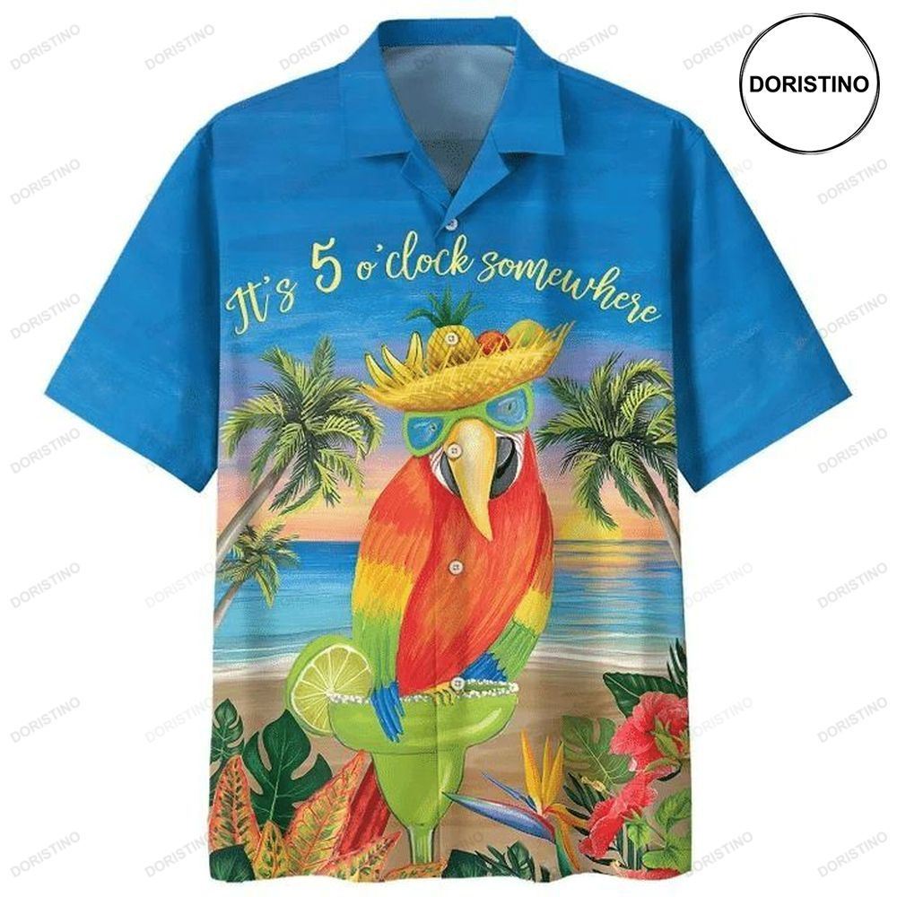 Parrot Its 5 Oclock Somewhere Tropical Print Limited Edition Hawaiian Shirt