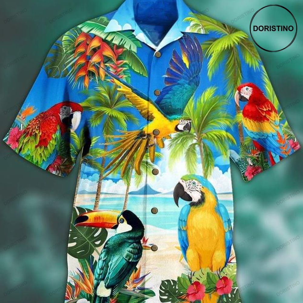 Parrot Tropical Flowers Print Hawaiian Shirt