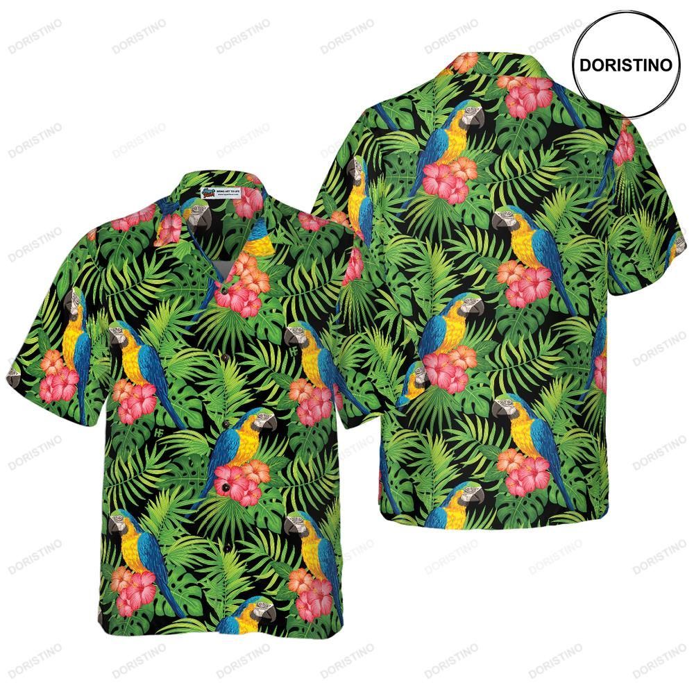 Parrots Hibiscus And Palm Leaves Limited Edition Hawaiian Shirt