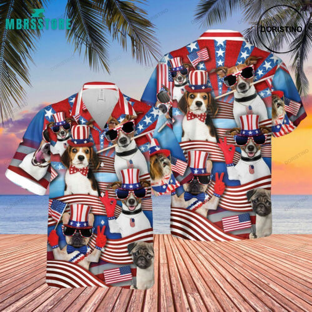 Patriotic Dogs Vintage America Flag Dog Dad Mom Independence Day Limited Edition Hawaiian Shirt