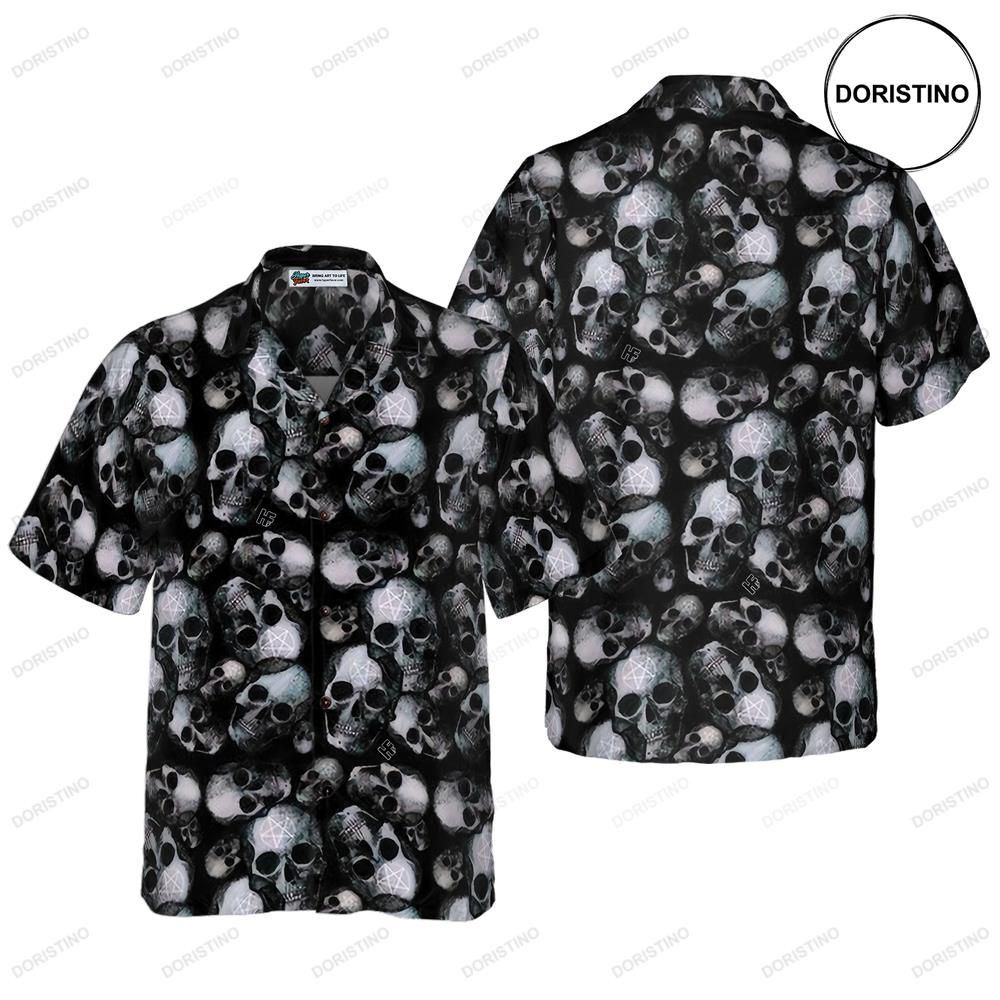Pentagram Gothic Skull For Men Black Skull Pattern All Over Print Hawaiian Shirt