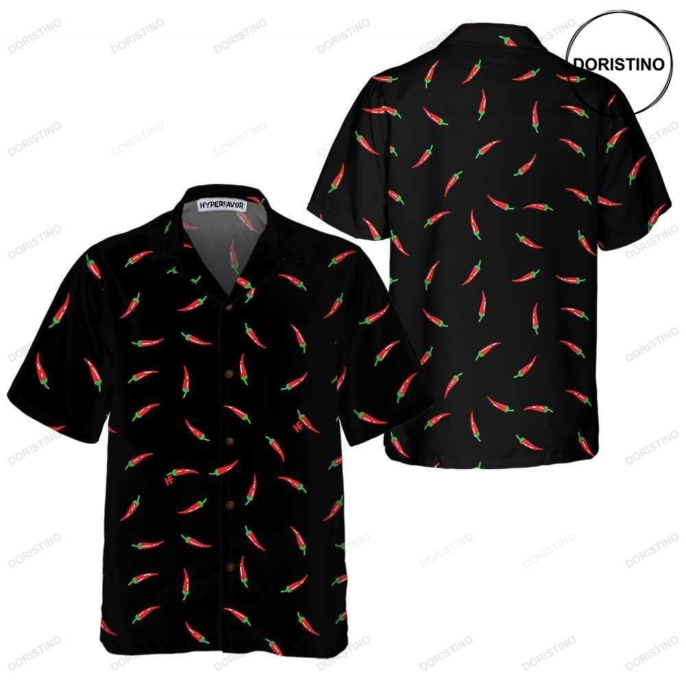 Pepper On A Black Background Funny Red Pepper For Men Red Hot Chilli Awesome Hawaiian Shirt