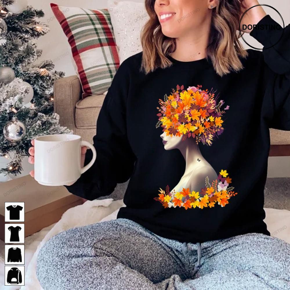 Floral Lady Cute Girl With Autumn Leaves Limited Edition T-shirts