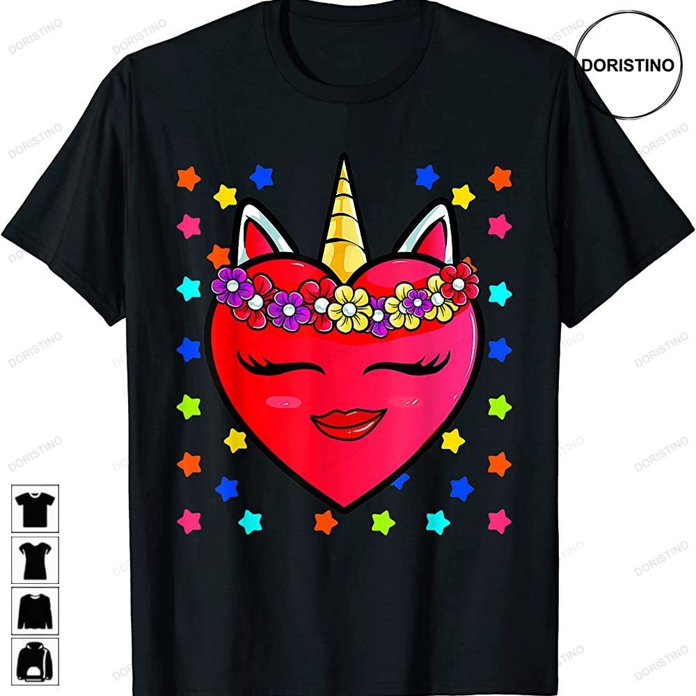 Cute Heart Unicorn Face Valentines Day For Kids Girls Women Limited Edition T-shirts