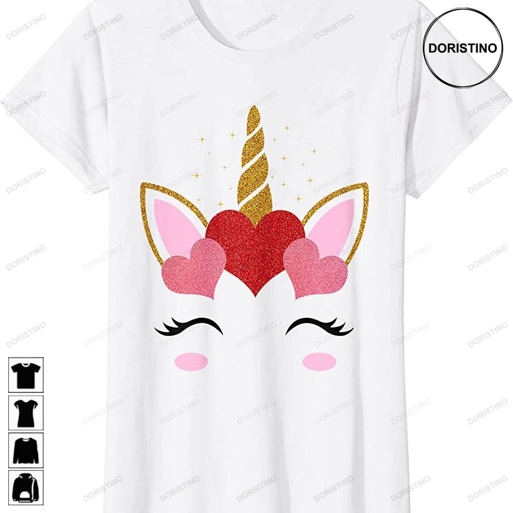 Cute Heart Valentines Day For Women Girls Unicorn Face Awesome Shirts
