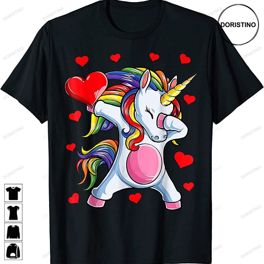 Dabbing Unicorn Heart Valentines Day Girls Kids Rainbow Gift Awesome Shirts