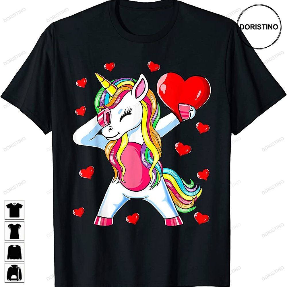 Dabbing Unicorn Heart Valentines Day Girls Kids Rainbow Awesome Shirts