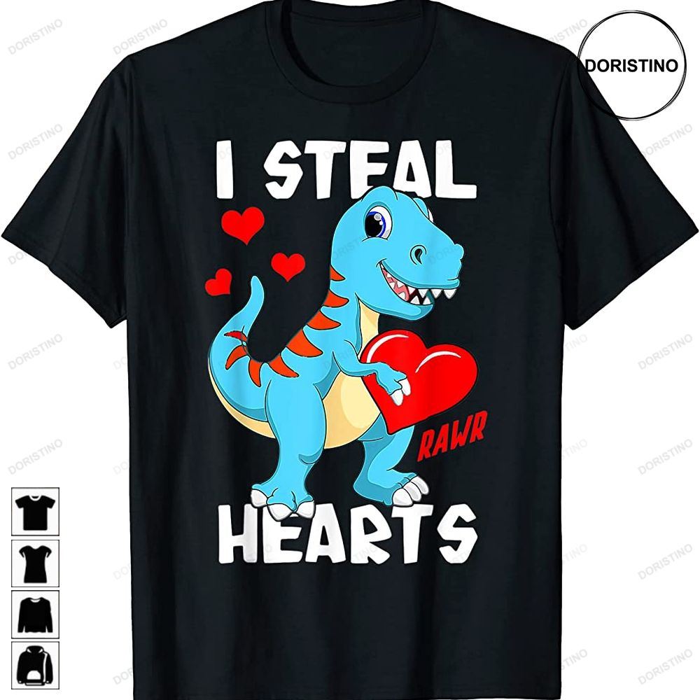 Dinosaur Kids I Steal Hearts Valentines Day Cute Baby T Rex Trending Style