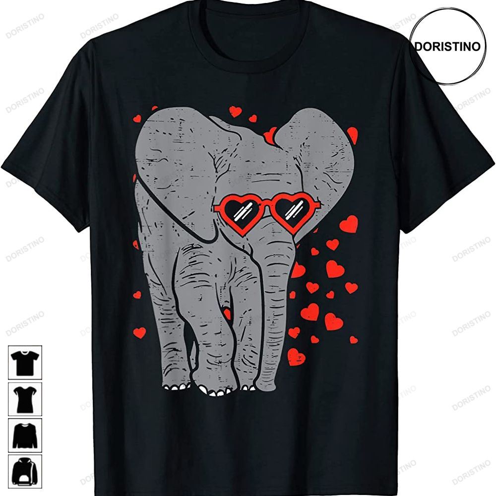 Elephant Heart Glasses Cute Valentines Day Animal Lover Awesome Shirts