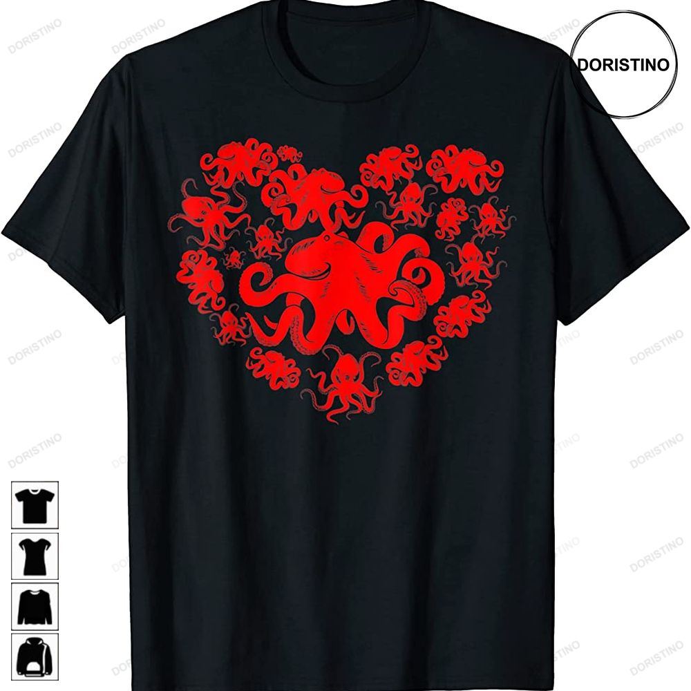 Funny Heart Love Octopus Vintage Valentines Day Cute Couples Awesome Shirts
