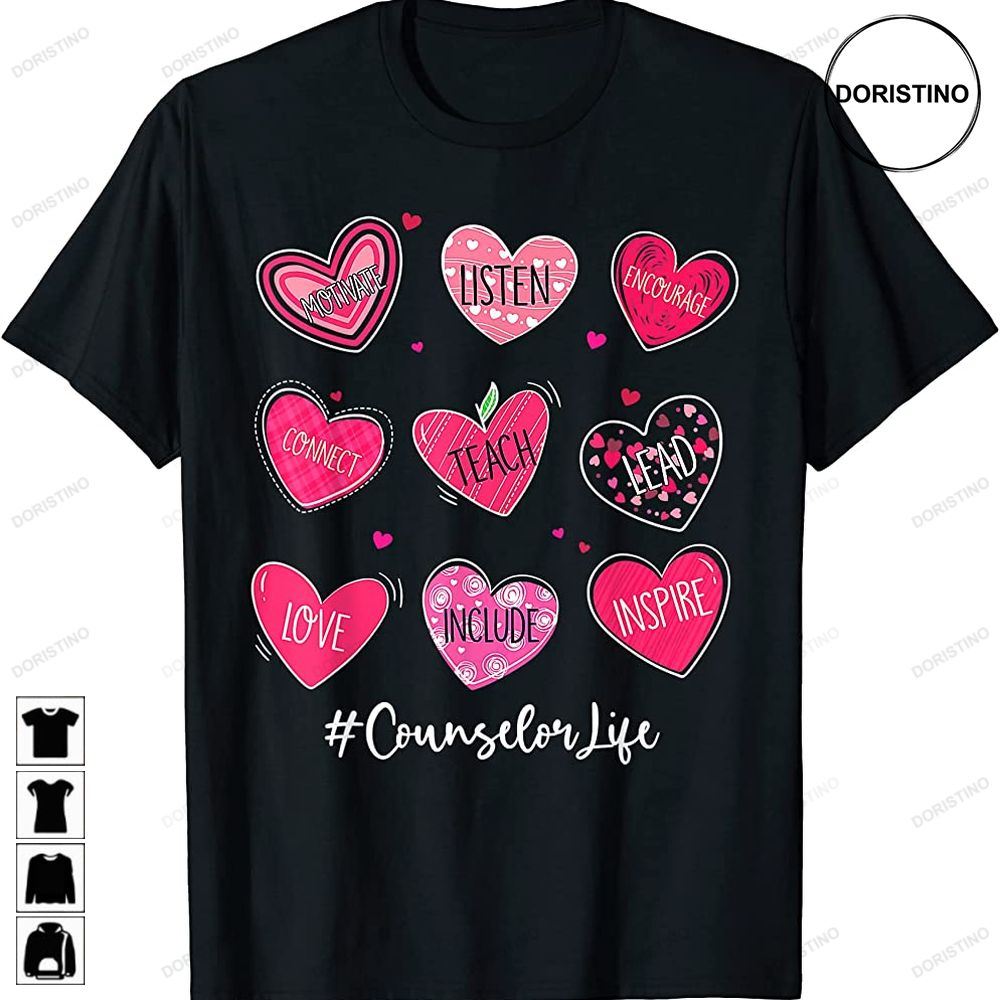 Funny Hearts Teach Love Inspire Counselor Life Valentines Awesome Shirts