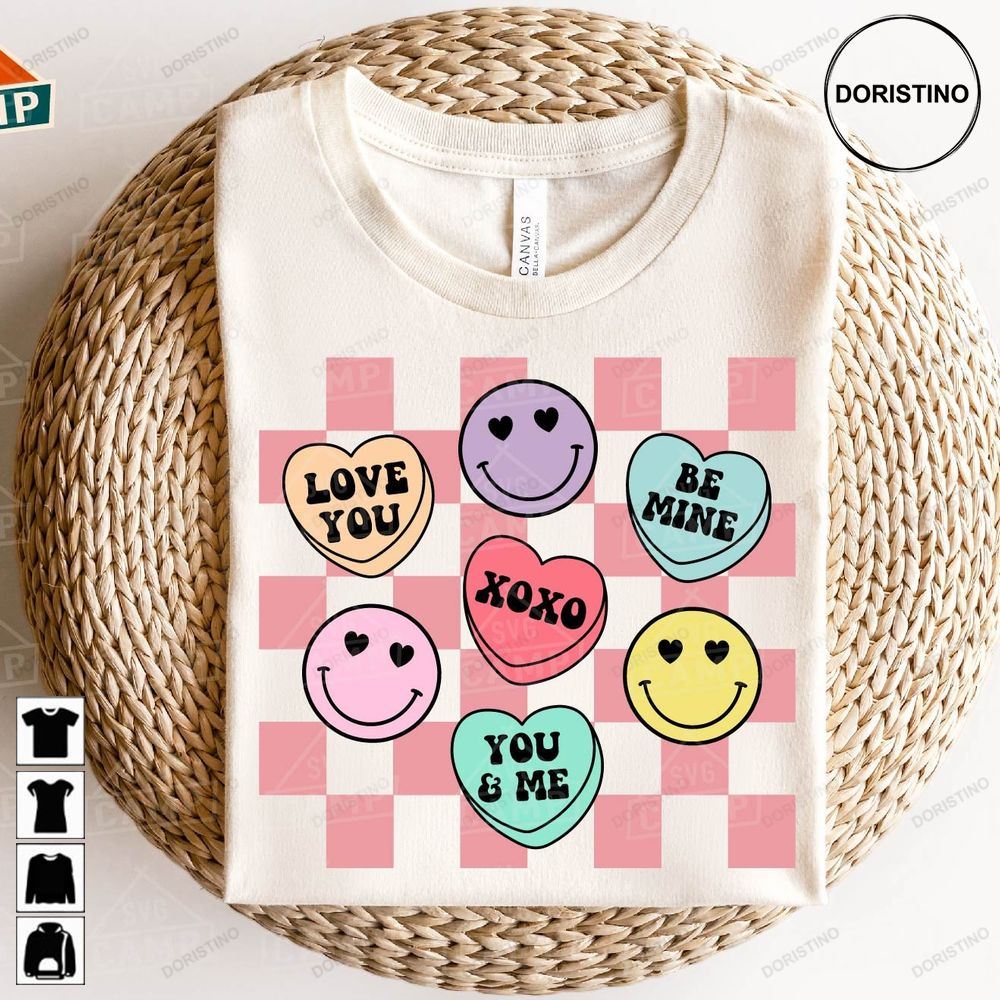 Smiley Candy Hearts Retro Valentines Groovy Trending Style