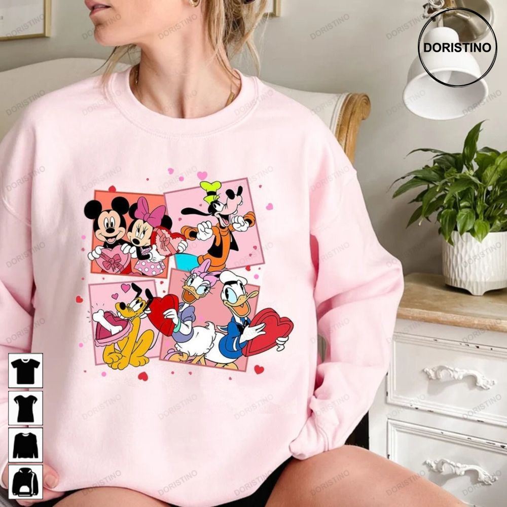 Valentine Mickey Donal And Minnie Womens Valentines Day Awesome Shirts